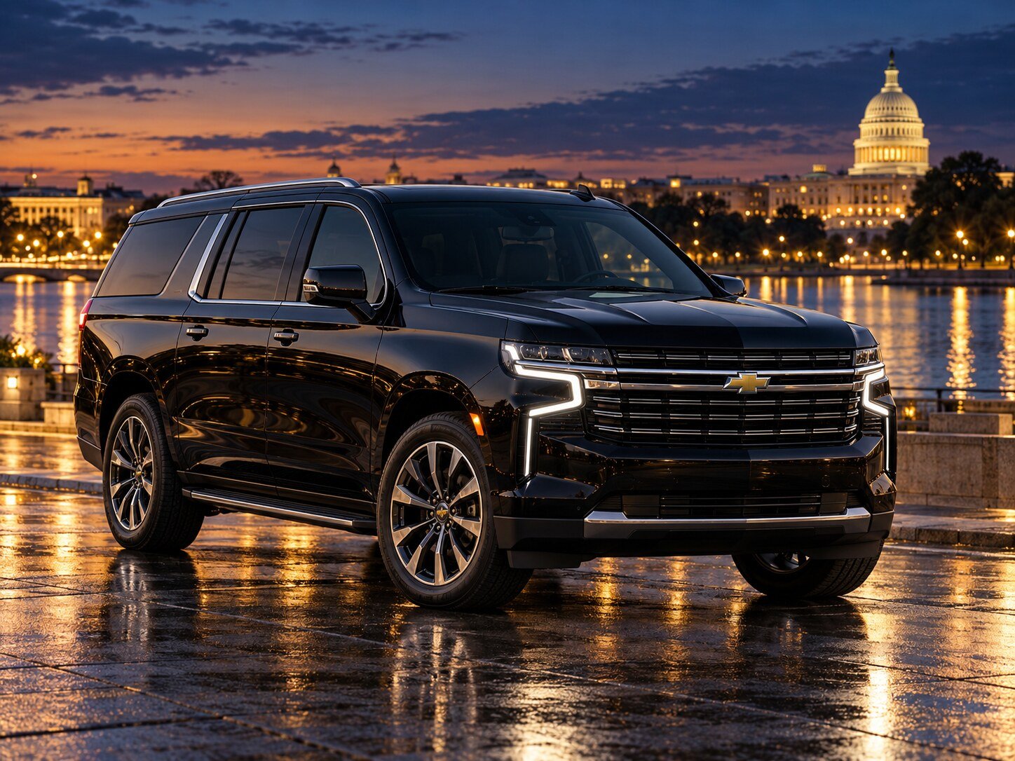 Black Chevrolet Suburban at the Washington DC waterfront