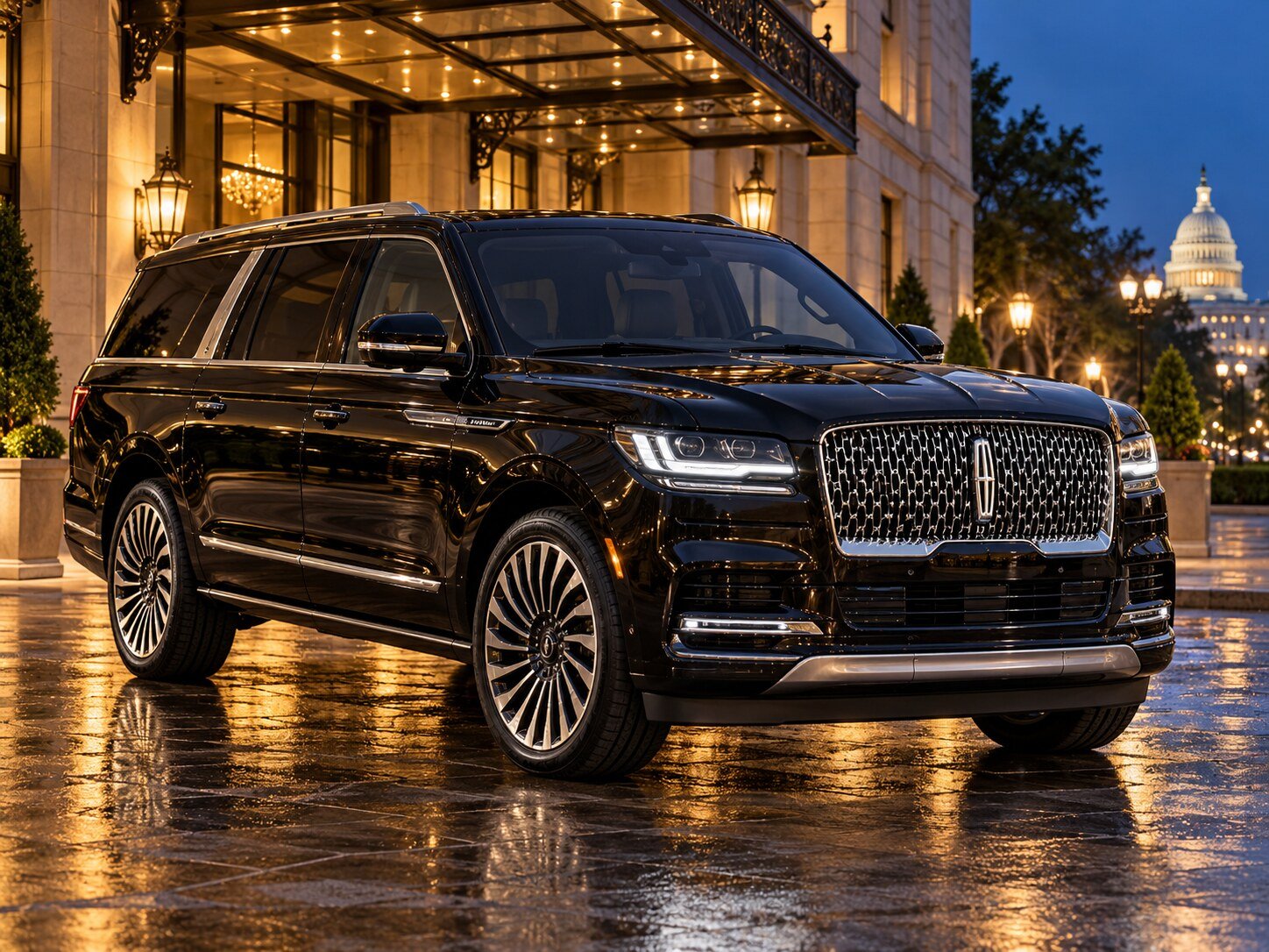 Black Lincoln Navigator L at a luxury Washington DC hotel