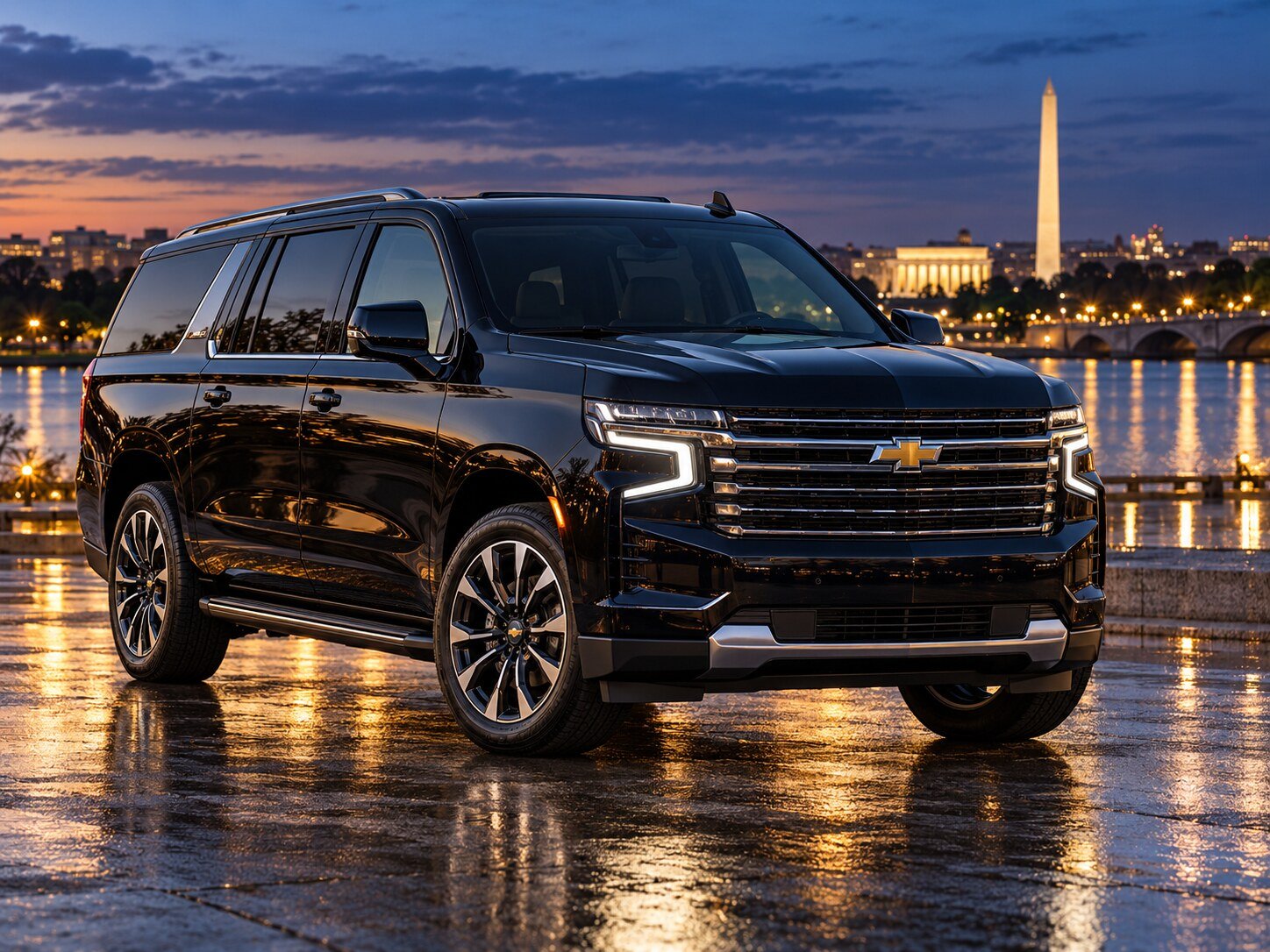 Black Chevrolet Suburban at the Washington DC waterfront